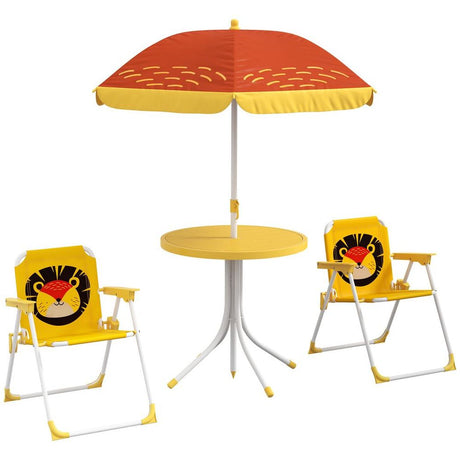 Kids Bistro Table and Chair Set with Lion Theme, Adjustable Parasol