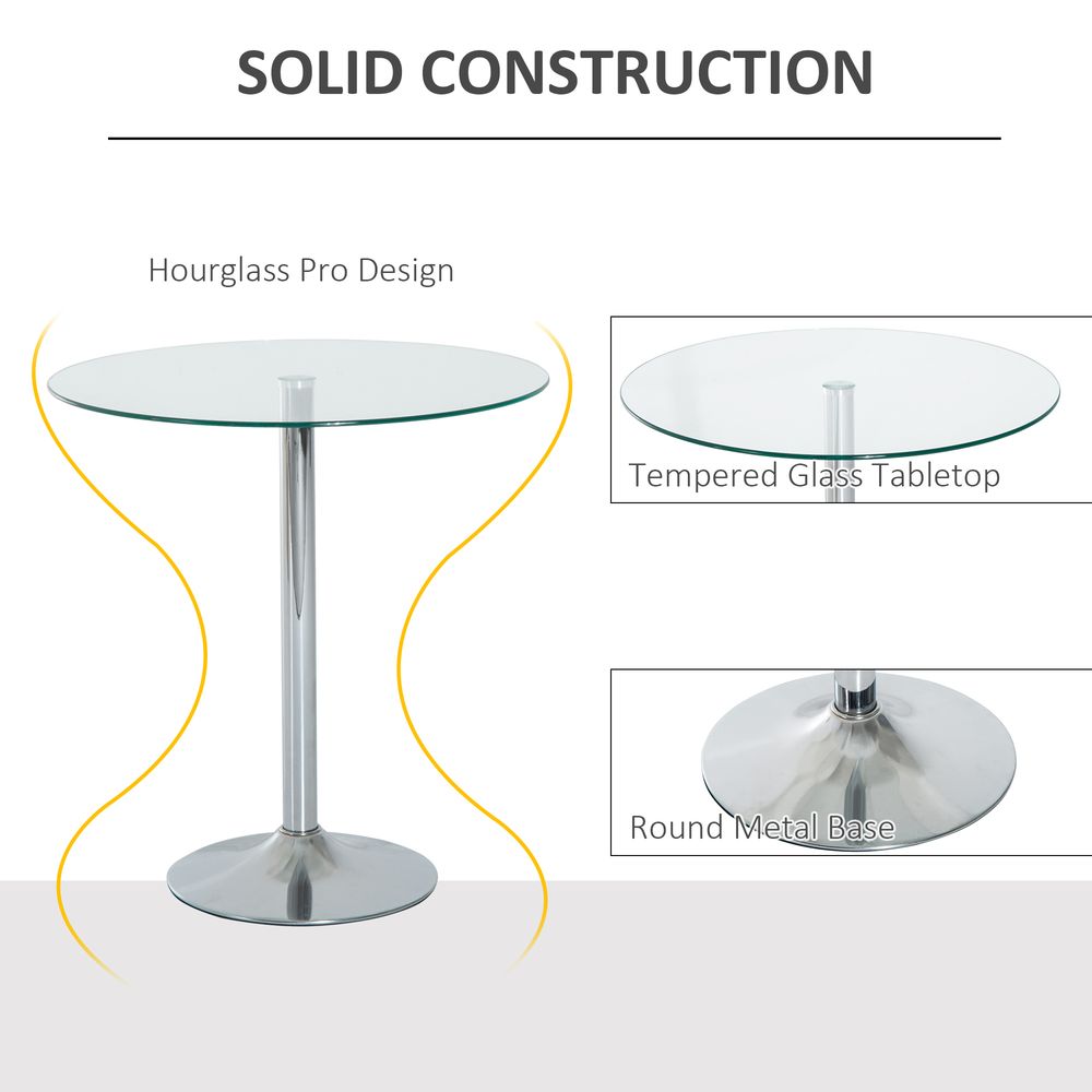 Round Dining Table Bistro Pub Counter w/ Tempered Glass Top for Kitchen