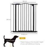 74-80cm Adjustable Metal Pet Gate Safety Barrier w/ Auto-Close Door Black