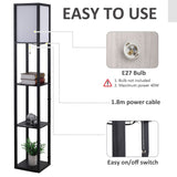 Shelf Floor Lamp, 4-tier Open Shelves, 26L x 26W x 160Hcm-Black/White