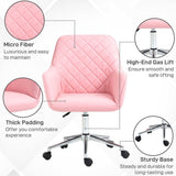 Home Office Chair Leather-Feel Fabric Swivel Chair with Armrests Pink