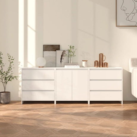 3 Piece Sideboard White Engineered Wood