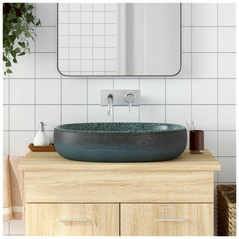 Countertop Basin Turquoise Oval 59x40x14 cm Ceramic