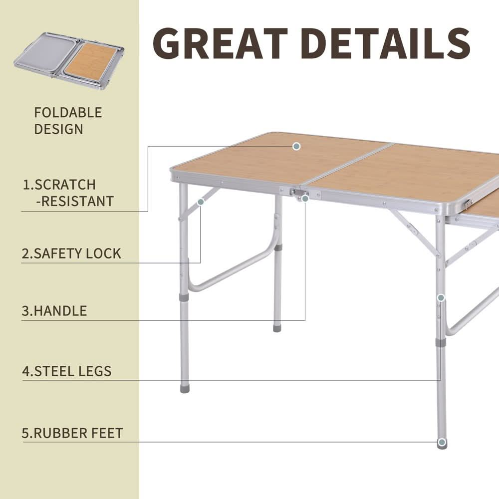 Outsunny 3ft Aluminium Picnic Table w/Side Desktop Outdoor BBQ Party Portable