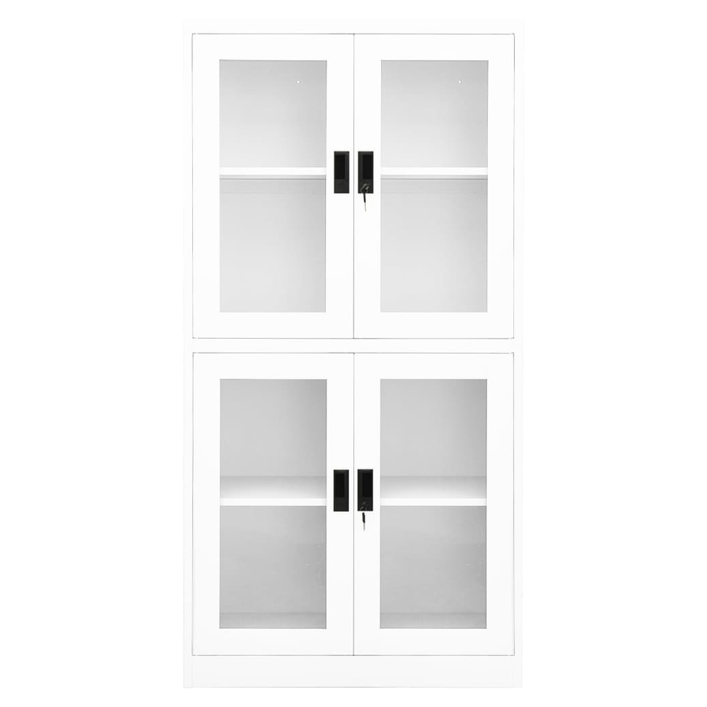 Office Cabinet White 90x40x180 cm Steel and Tempered Glass