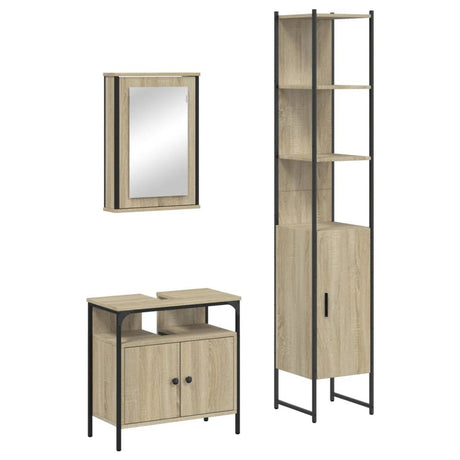 3 Piece Bathroom Furniture Set Sonoma Oak Engineered Wood