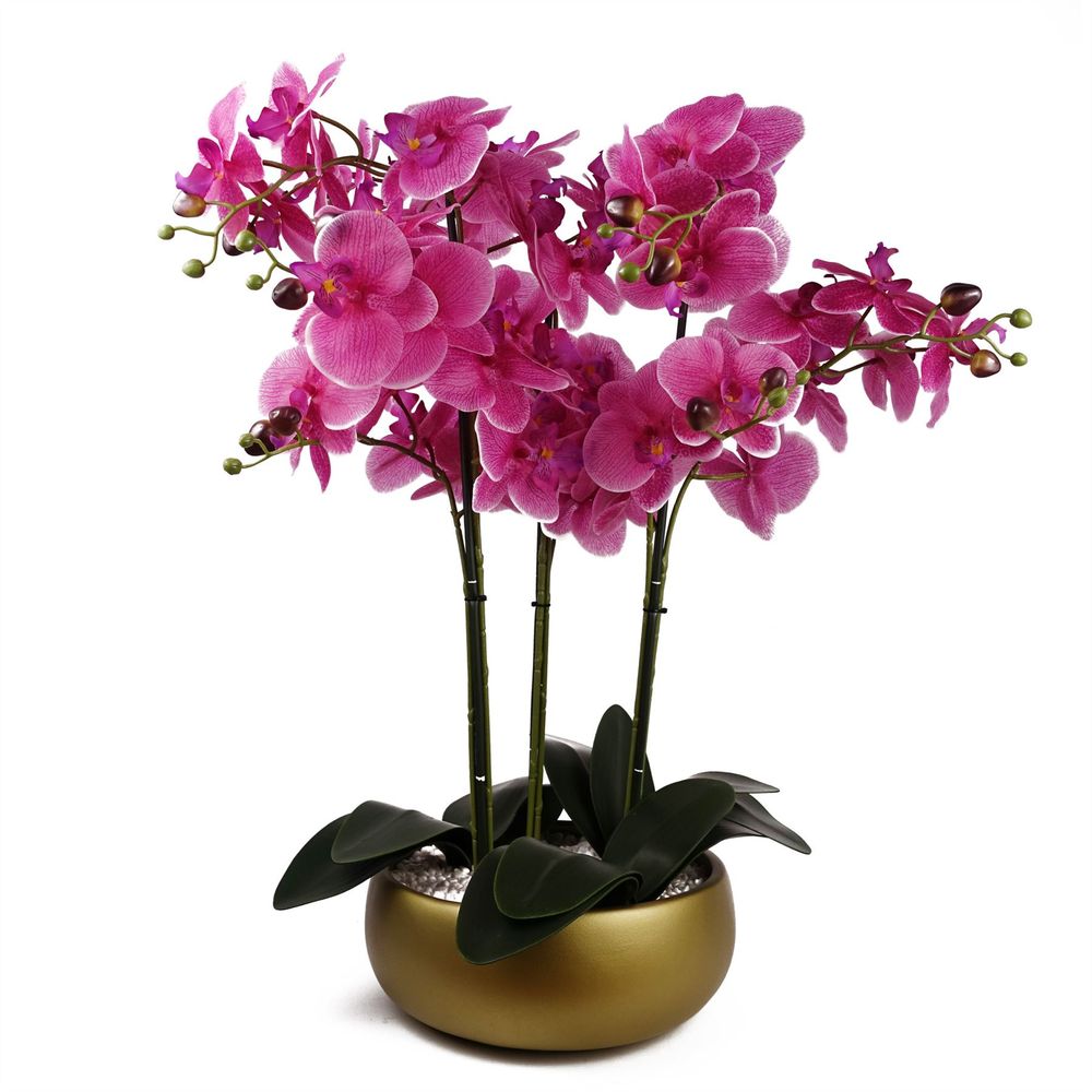 60cm Orchid Artificial Pink- Gold Ceramic Planter