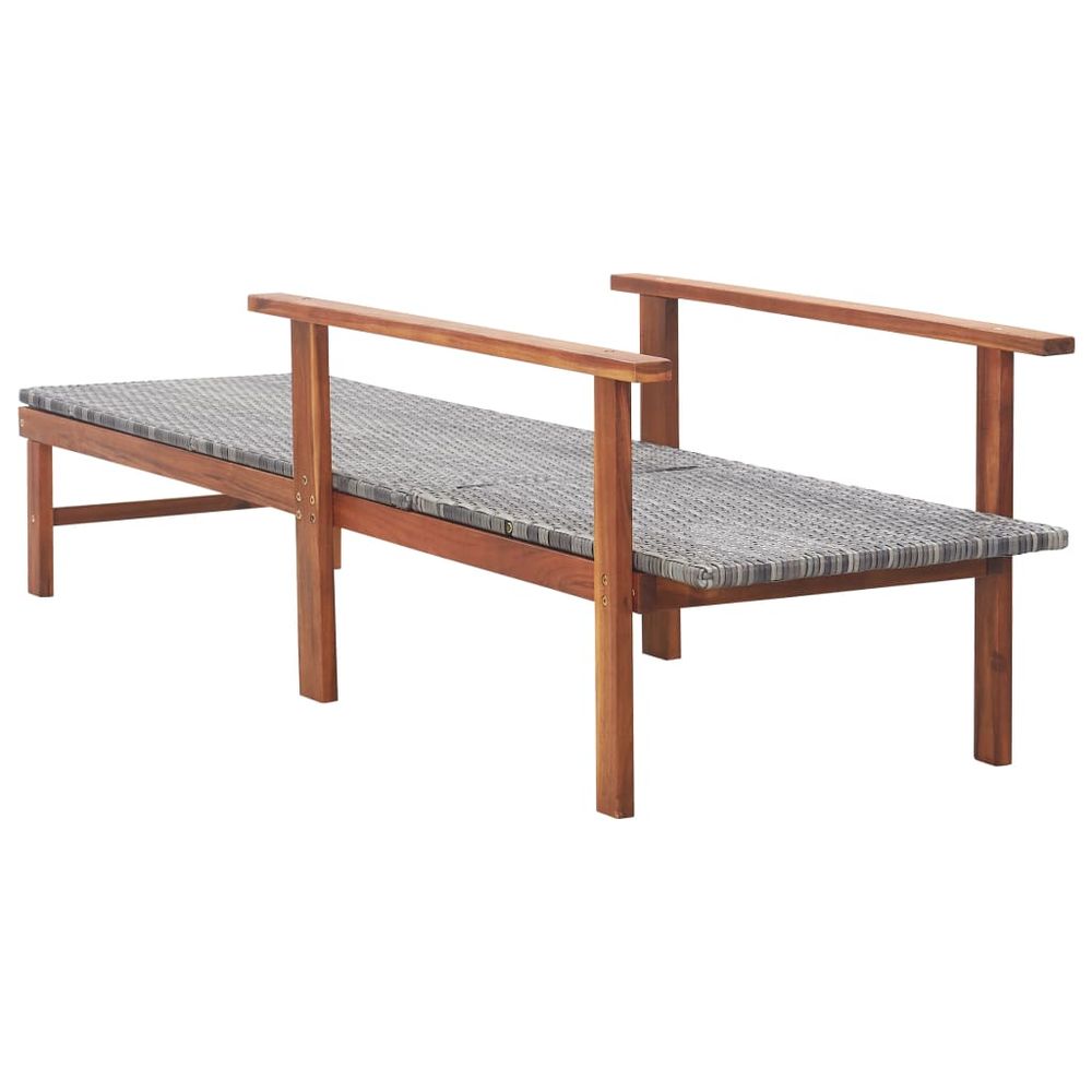 Sun Lounger Poly Rattan and Solid Acacia Wood Grey