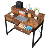 Old Wood Table Top Black Steel Frame Particle Board Two Small Drawers Two Large Drawers Computer Desk Can Be Used For Study Desk