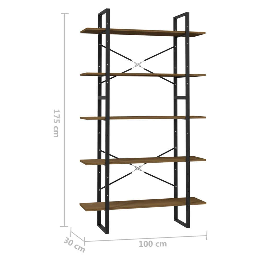 5-Tier Book Cabinet Brown 100x30x175 cm Pinewood