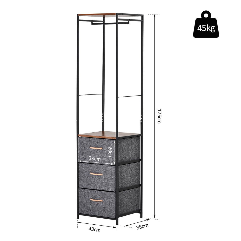 Storage Coat Rack Hallway Bedroom Organiser Shelves w/ Hanger, 3 Drawer