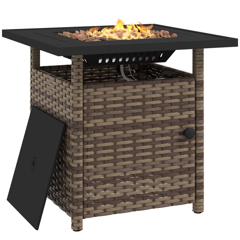 50,000 BTU Rattan Fire Pits for Garden, Propane Fire Pit Table, Black