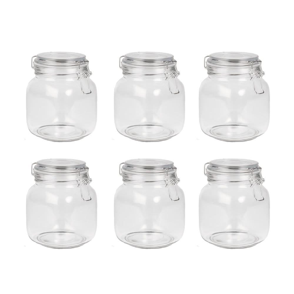 1L Glass Storage Jars with Clip Top Lid - Set of 6 | M&W