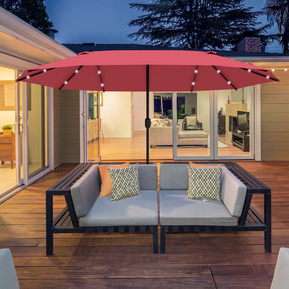 Garden Parasol 4.4m Double-Sided Sun Umbrella Patio Sun Shade LED Solar Light