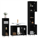 3 Piece Bathroom Furniture Set Black Engineered Wood