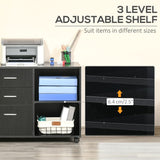 Freestanding Storage Cabinet  3 Drawers 2 Shelves 4 Wheels Office Black