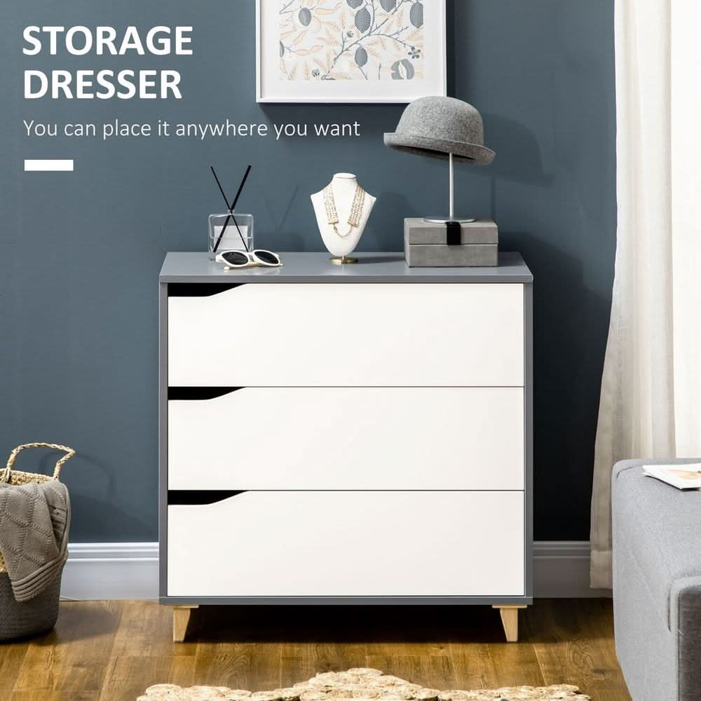 Chest of Drawers 3-Drawer Dresser Storage Cabinet with Solid Wood Legs White