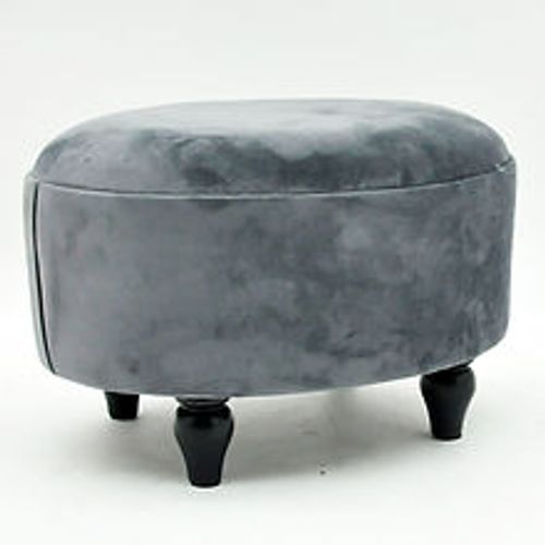 GREY VELVET OVAL FOOTSTOOL