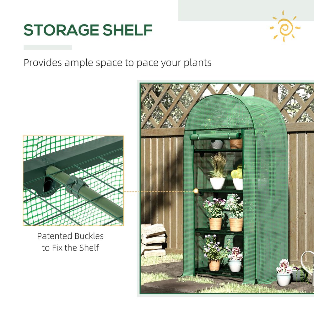 Mini Greenhouse with Storage Shelf, Roll-Up ZipDoorPE Cover, Green