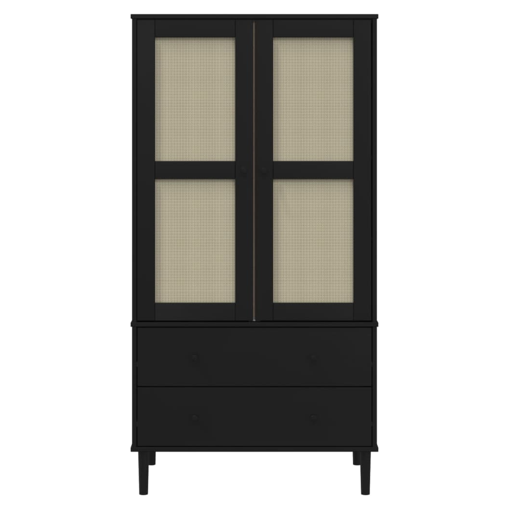 Wardrobe SENJA Rattan Look Black 90x55x175 cm Solid Wood Pine