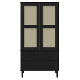 Wardrobe SENJA Rattan Look Black 90x55x175 cm Solid Wood Pine