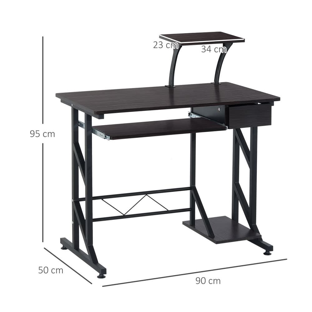 Computer Desk Quality Office Home PC Shelf Tray Wood Station Dark Brown