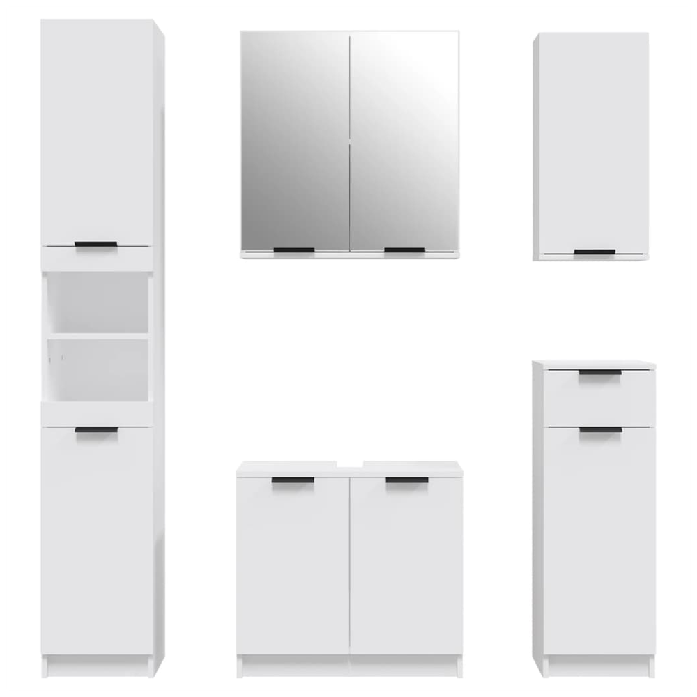 5 Piece Bathroom Cabinet Set White Engineered Wood