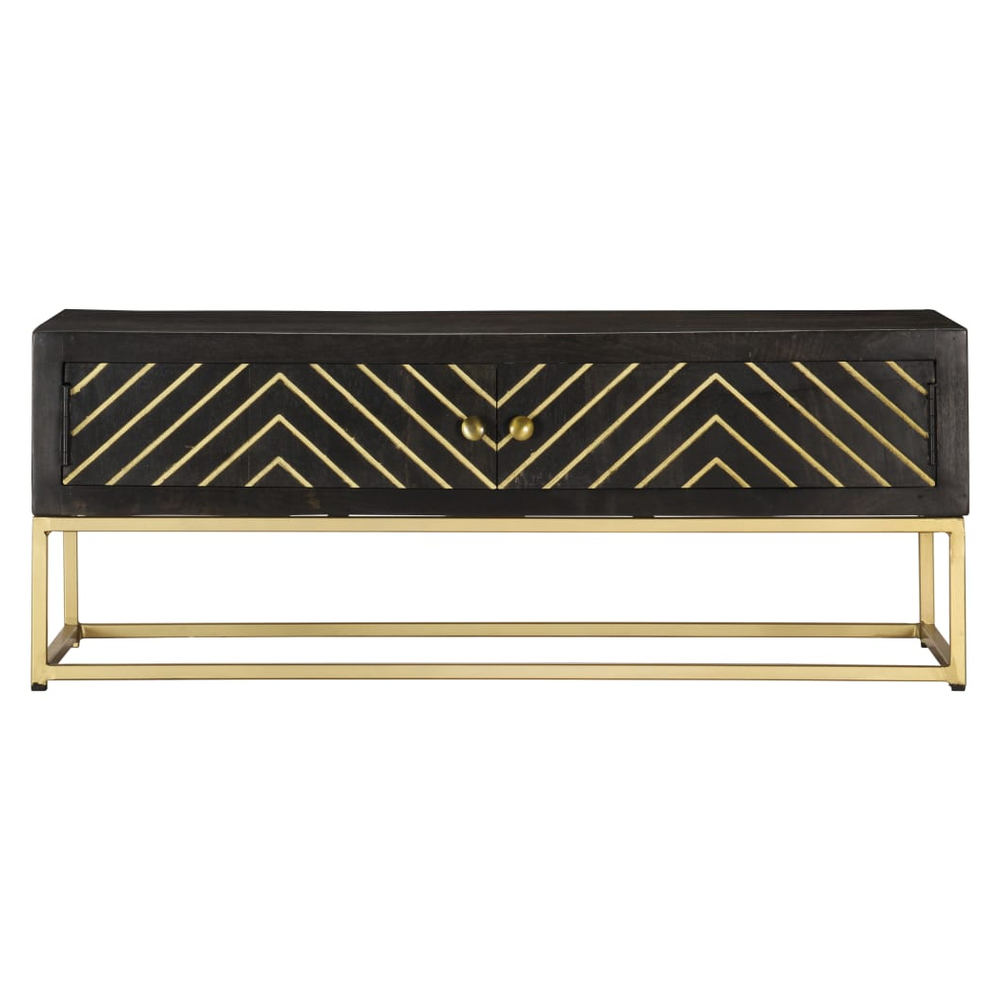 Coffee Table Black and Gold 90x50x35 cm Solid Mango Wood