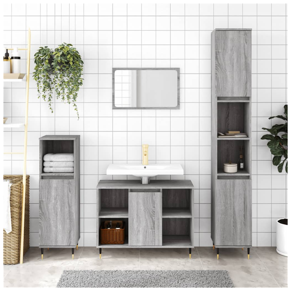 3 Piece Bathroom Furniture Set Grey Sonoma Engineered Wood