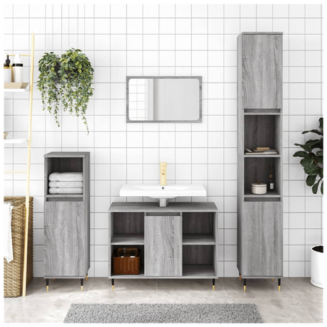 3 Piece Bathroom Furniture Set Grey Sonoma Engineered Wood