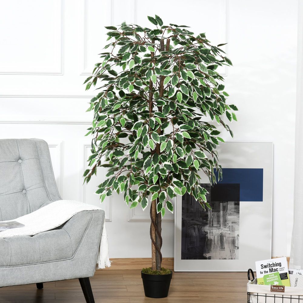 Artificial Ficus Silk Tree with Nursery Pot, Decorative Fake Plant, 160cm