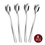 4PC Long Handle Stainless Steel Latte Spoon Flatware Tableware Set