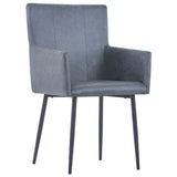 Dining Chairs with Armrests 2 pcs Grey Faux Suede Leather