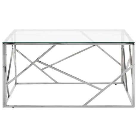 Coffee Table Silver Stainless Steel and Tempered Glass