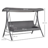 2-in-1 Swing Chair  3 Seater Bench Hammock Bed Adjustable Canopy Pillow, Grey