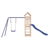 Playhouse with Slide Swing Rockwall Solid Wood Pine