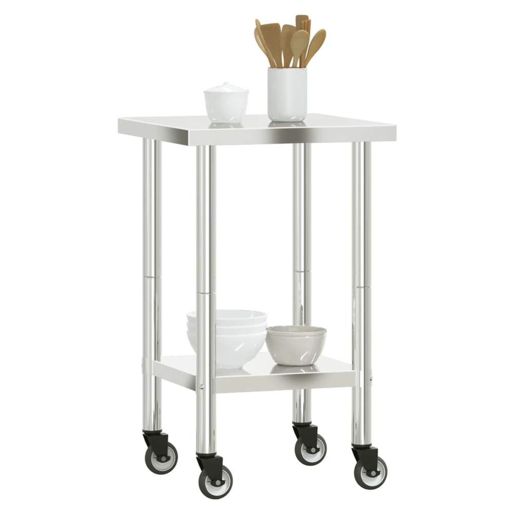 Kitchen Work Table with Wheels 55x55x85 cm Stainless Steel