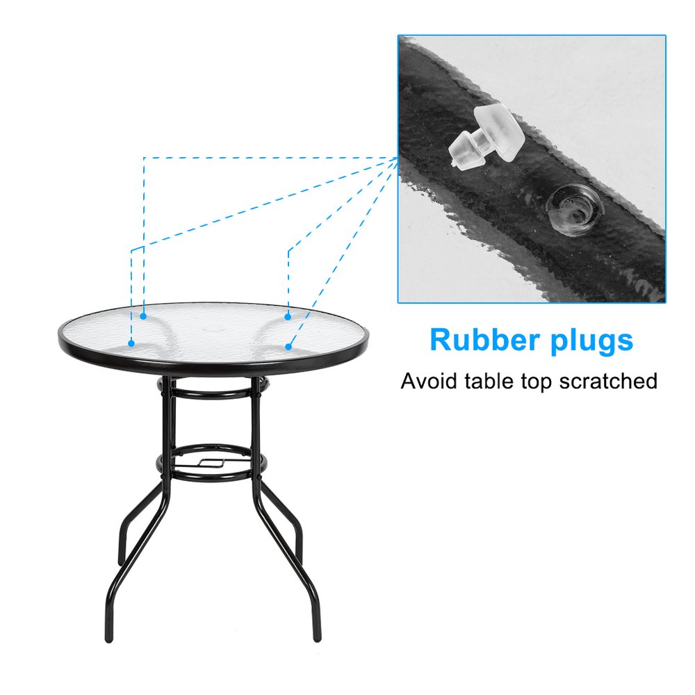 Outdoor Dining Table Round Toughened Glass Table Yard Garden Glass Table