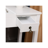 【】Flip Single Mirror Double Drawers Straight Feet Dresser White