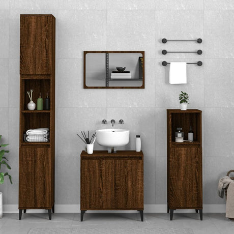 3 Piece Bathroom Furniture Set White Engineered Wood