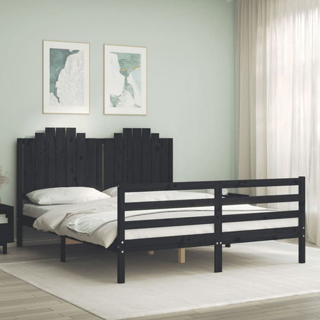 Bed Frame with Headboard Grey 140x190 cm Solid Wood