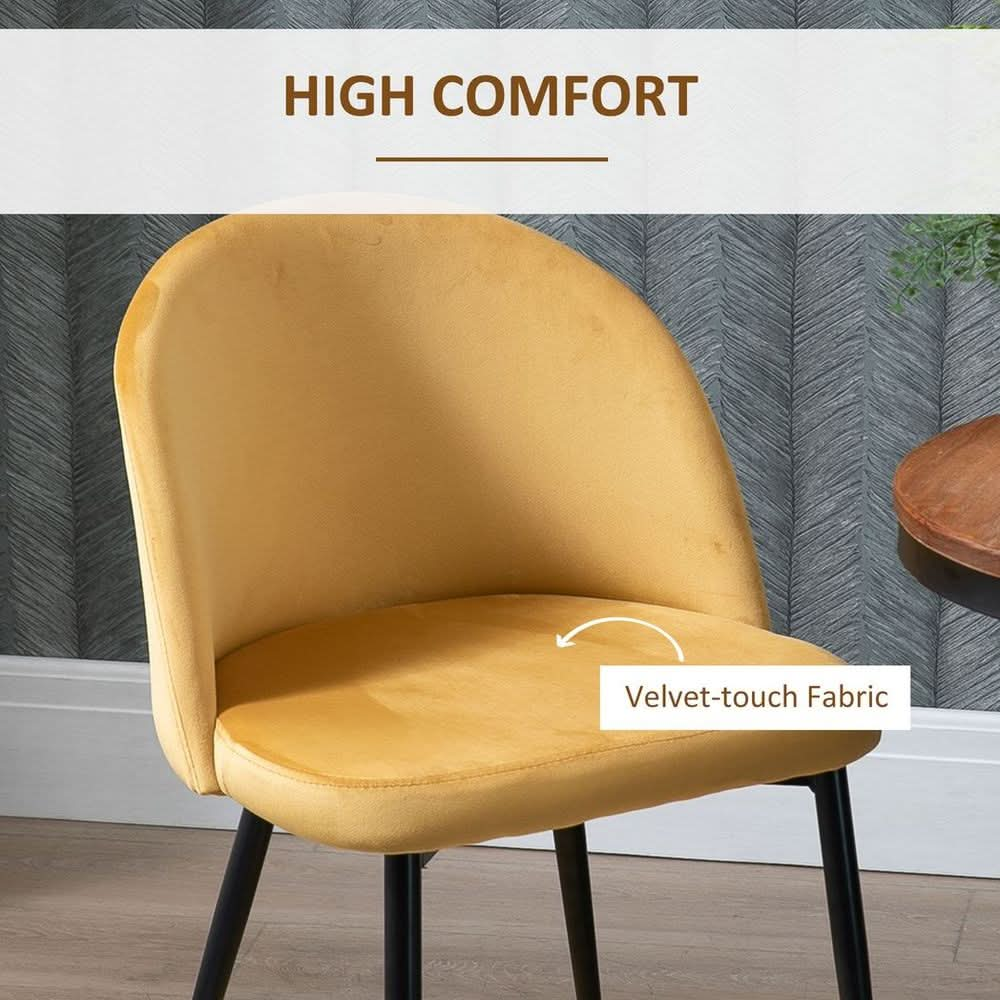 2 Pieces Modern Upholstered Fabric Bucket Seat Dining Chairs Living Room Yellow