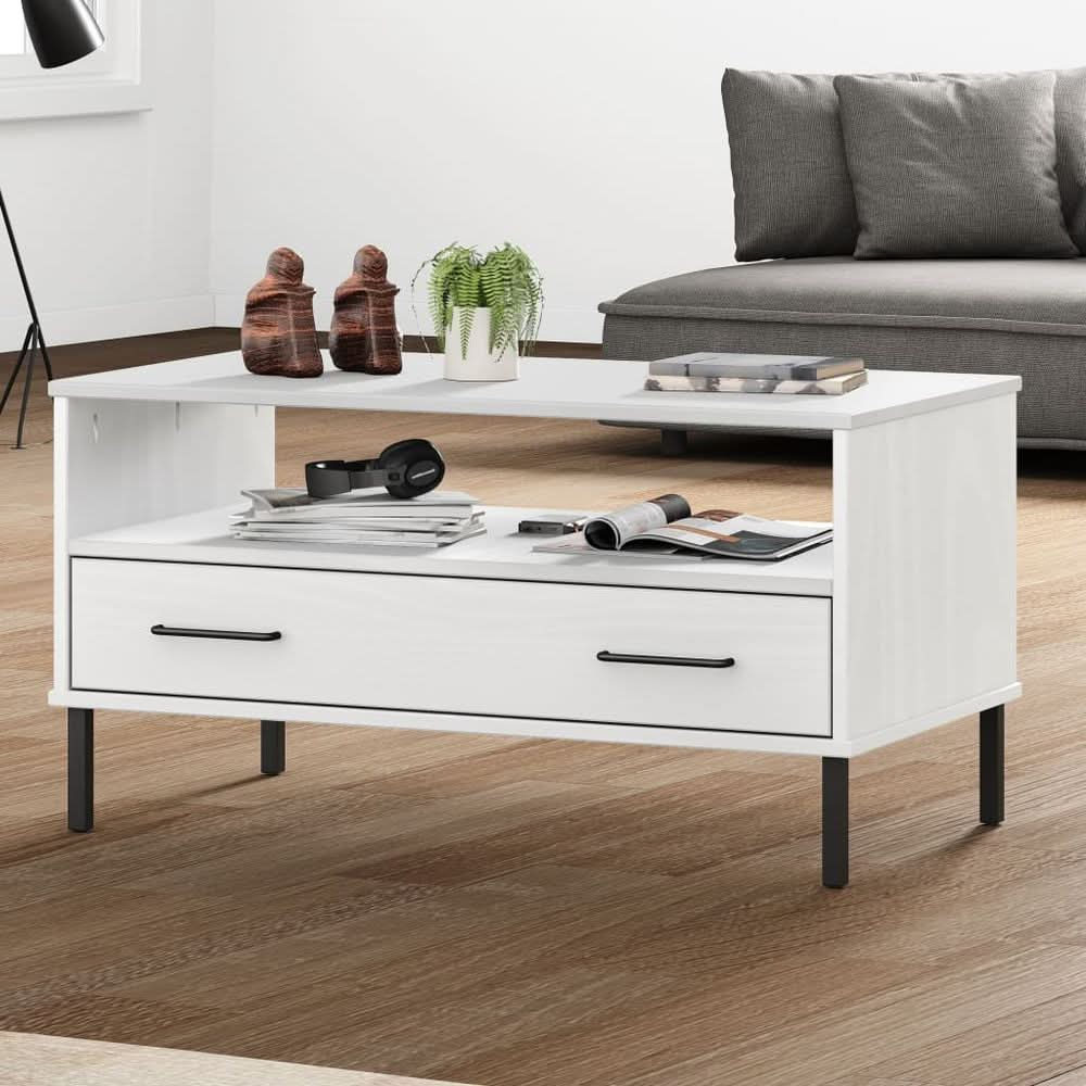 Coffee Table with Metal Legs Brown 85x50x45cm Solid Wood OSLO