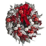 2023 New Christmas Wreath Front Door Christmas Wreath Red Ball Ornaments Door Window Mantle Indoor Outdoor Christmas Decoration