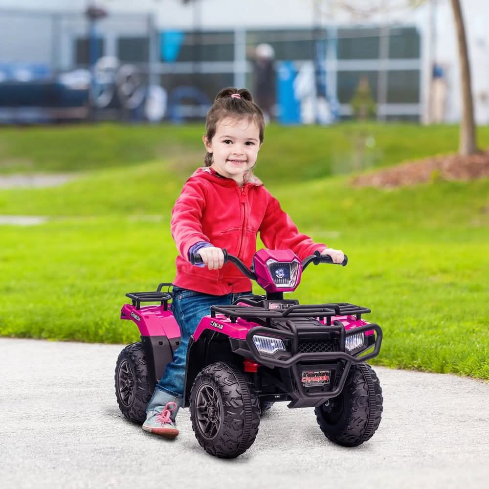 12V Electric Quad Bike for Kids w/ LED Headlights, Music - Pink