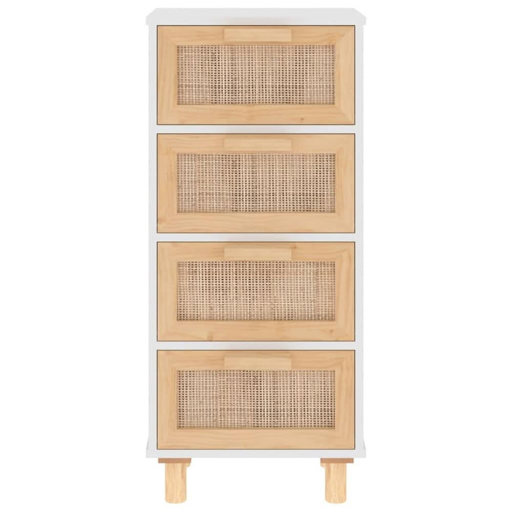 Sideboard White 40x30x90 cm Solid Wood Pine and Natural Rattan