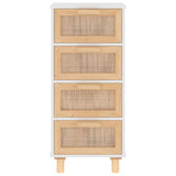 Sideboard White 40x30x90 cm Solid Wood Pine and Natural Rattan