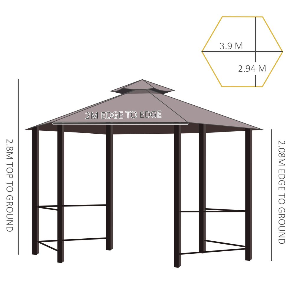 Hexagon Gazebo Patio Party Tent Outdoor Garden Shelter 2 Tier Roof & Side Panel