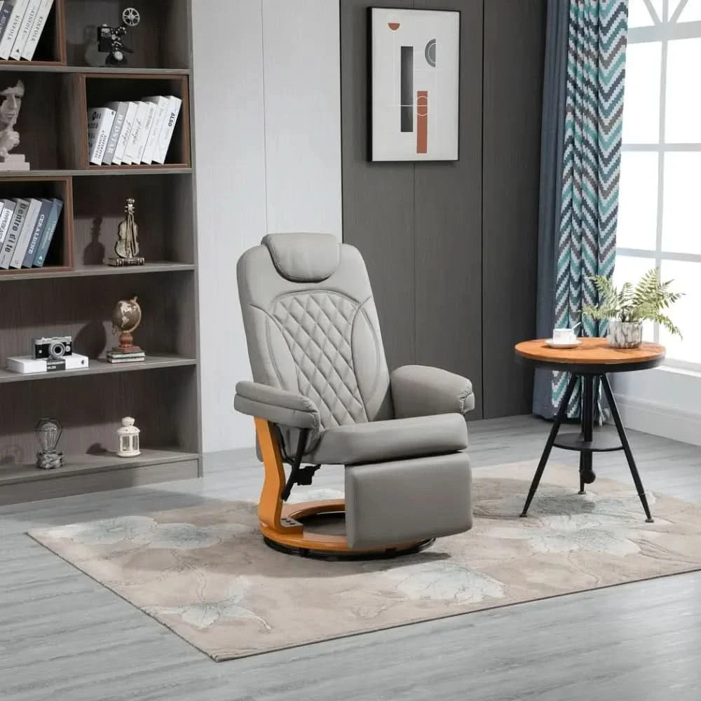 PU Recliner Lounge Chair with Footrest Headrest Wood Base for Home Office Grey