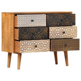 Sideboard with Printed Pattern 90x30x70 cm Solid Mango Wood